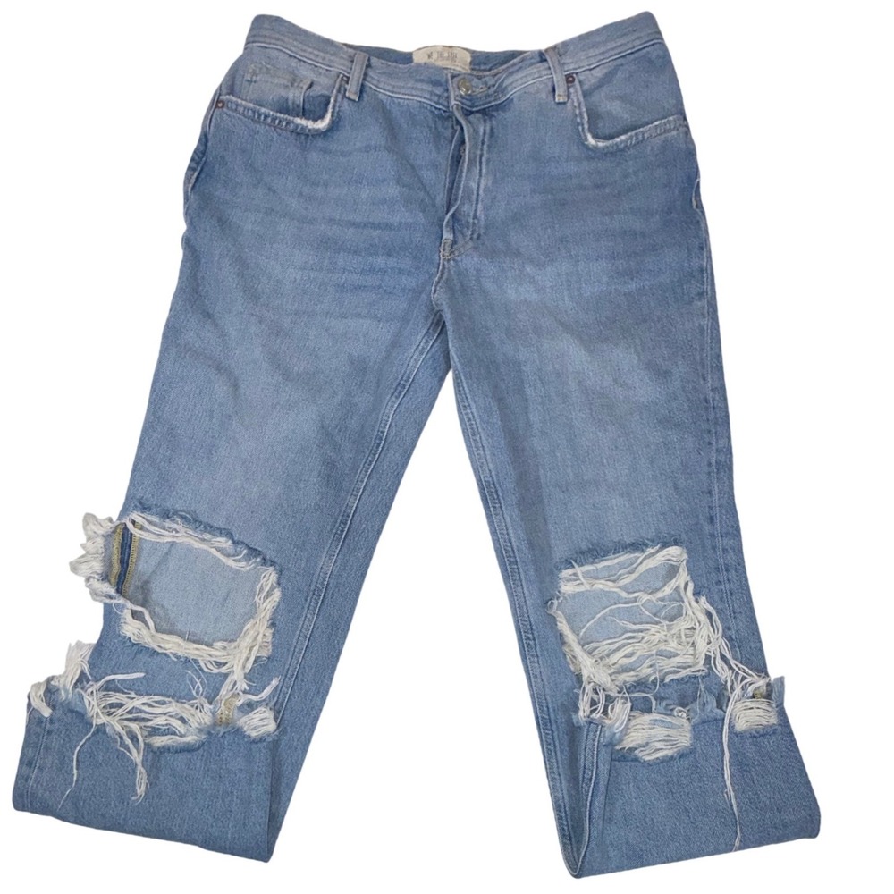 Free People We The Free Distressed Straight Jeans Women's 30 Blue Button Fly